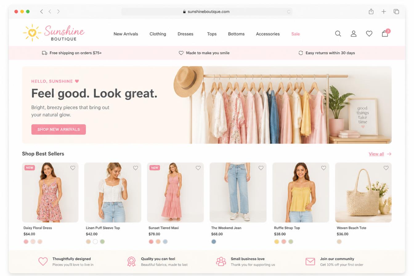 Sunshine Boutique website we designed